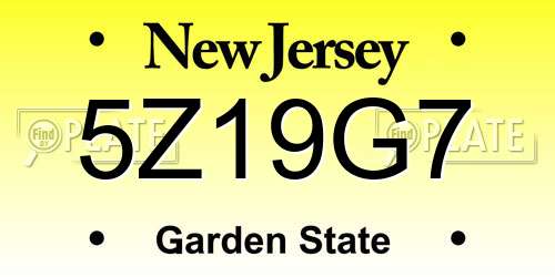 5Z19G7 New Jersey License Plate