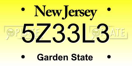 5Z33L3 New Jersey License Plate