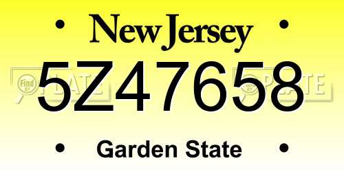 5Z47658 New Jersey License Plate