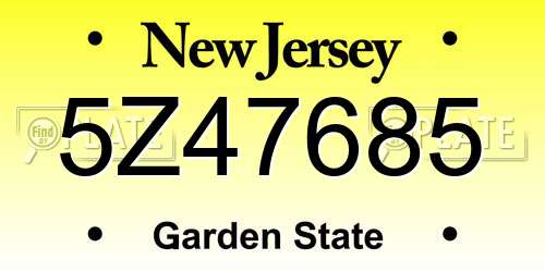 5Z47685 New Jersey License Plate