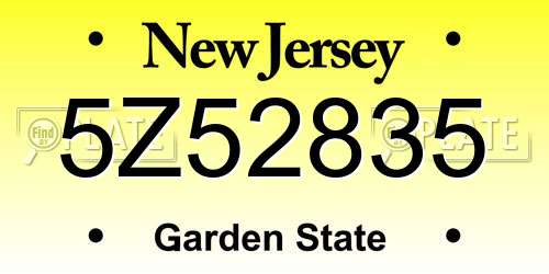 5Z52835 New Jersey License Plate