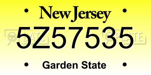 5Z57535 New Jersey License Plate
