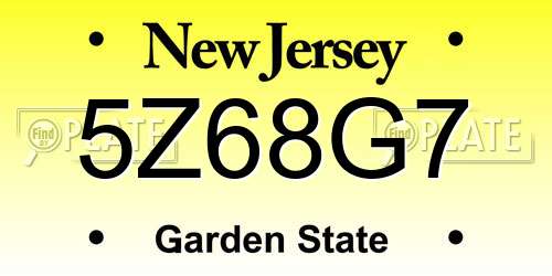 5Z68G7 New Jersey License Plate