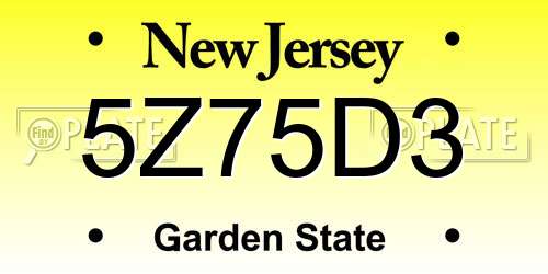 5Z75D3 New Jersey License Plate