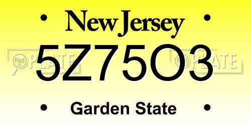 5Z75O3 New Jersey License Plate