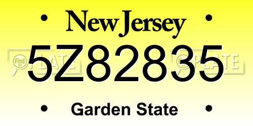 5Z82835 New Jersey License Plate