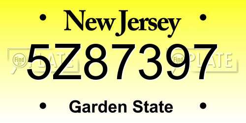 5Z87397 New Jersey License Plate