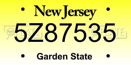 5Z87535 New Jersey License Plate