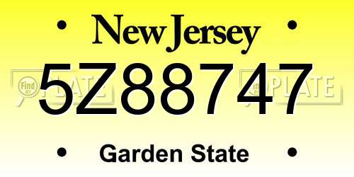 5Z88747 New Jersey License Plate