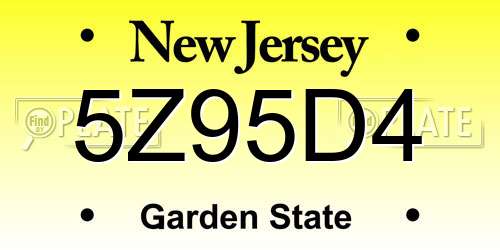 5Z95D4 New Jersey License Plate