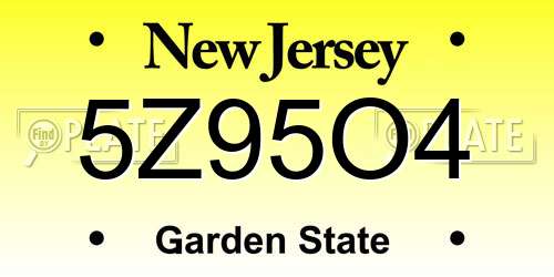 5Z95O4 New Jersey License Plate