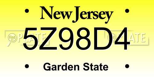 5Z98D4 New Jersey License Plate