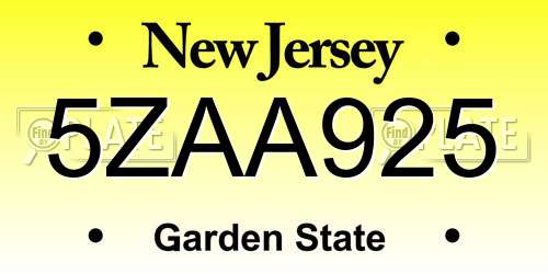 5ZAA925 New Jersey License Plate