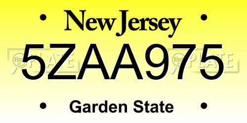 5ZAA975 New Jersey License Plate