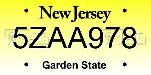 5ZAA978 New Jersey License Plate