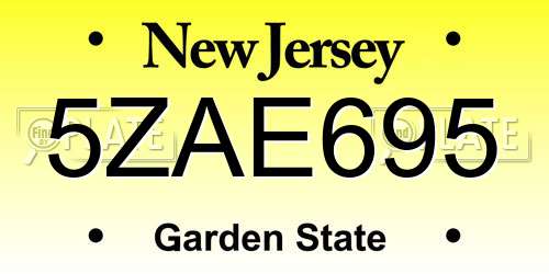5ZAE695 New Jersey License Plate