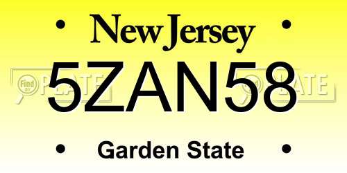 5ZAN58 New Jersey License Plate