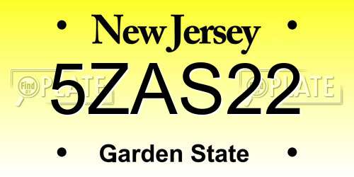 5ZAS22 New Jersey License Plate
