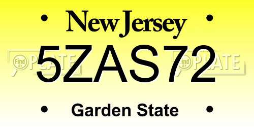 5ZAS72 New Jersey License Plate