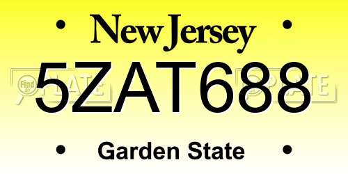 5ZAT688 New Jersey License Plate