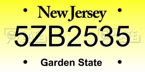 5ZB2535 New Jersey License Plate