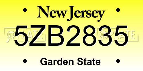 5ZB2835 New Jersey License Plate