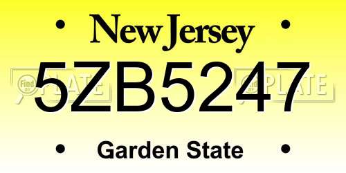 5ZB5247 New Jersey License Plate