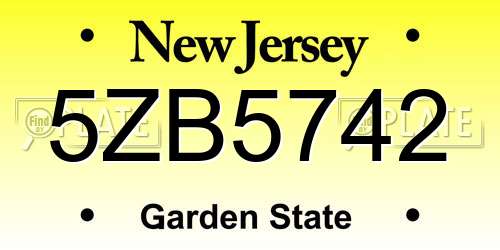 5ZB5742 New Jersey License Plate