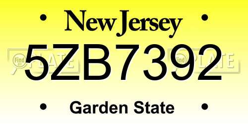 5ZB7392 New Jersey License Plate