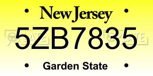 5ZB7835 New Jersey License Plate