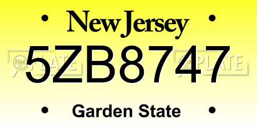 5ZB8747 New Jersey License Plate