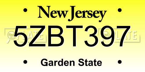 5ZBT397 New Jersey License Plate
