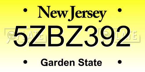 5ZBZ392 New Jersey License Plate
