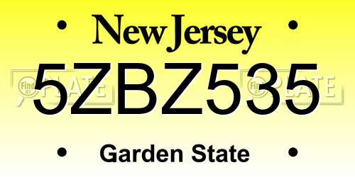 5ZBZ535 New Jersey License Plate