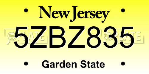 5ZBZ835 New Jersey License Plate