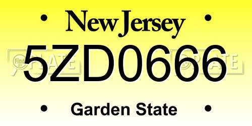 5ZD0666 New Jersey License Plate