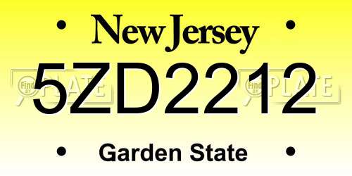 5ZD2212 New Jersey License Plate