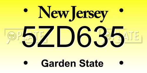 5ZD635 New Jersey License Plate
