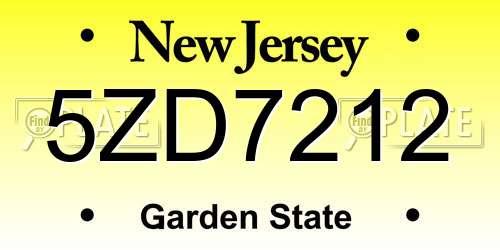 5ZD7212 New Jersey License Plate