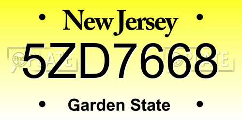 5ZD7668 New Jersey License Plate