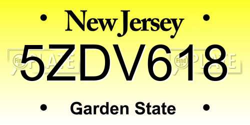 5ZDV618 New Jersey License Plate