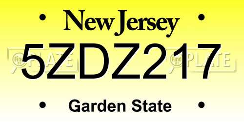 5ZDZ217 New Jersey License Plate