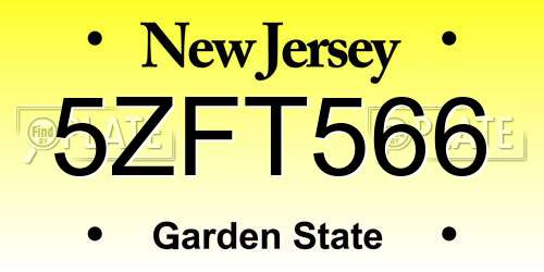 5ZFT566 New Jersey License Plate
