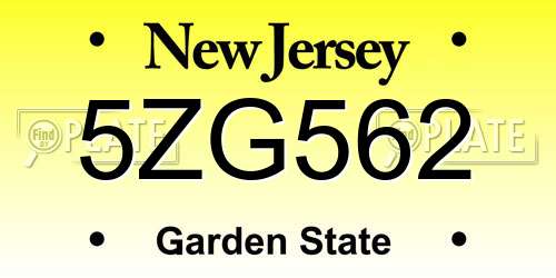 5ZG562 New Jersey License Plate