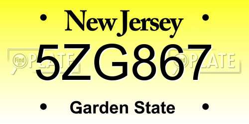 5ZG867 New Jersey License Plate