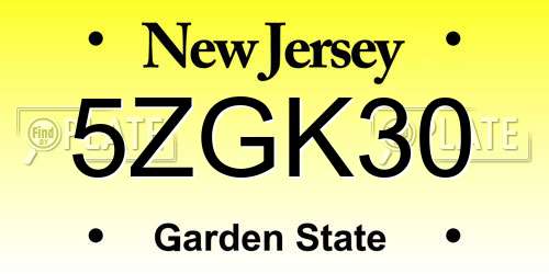 5ZGK30 New Jersey License Plate