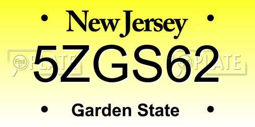 5ZGS62 New Jersey License Plate