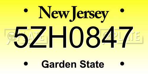 5ZH0847 New Jersey License Plate