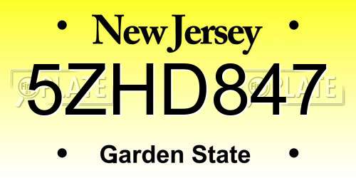 5ZHD847 New Jersey License Plate