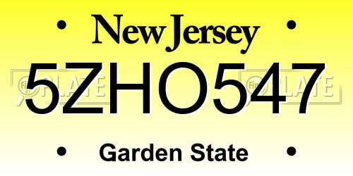 5ZHO547 New Jersey License Plate